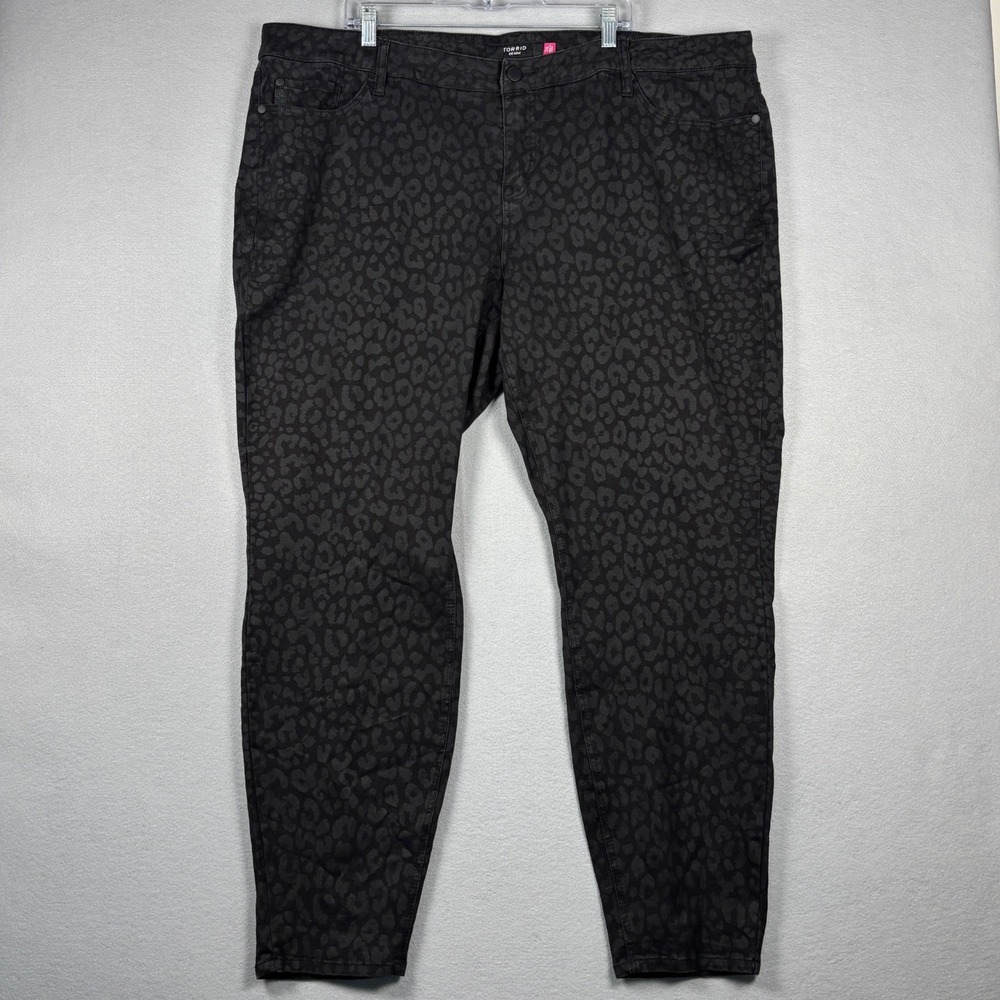 Torrid Skinny Jeans Leopard Print Denim Plus Size 26 Black Animal Print 10222924